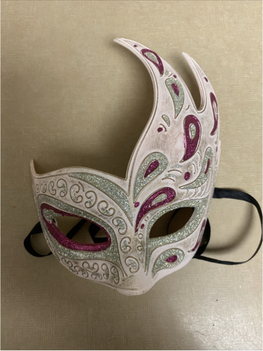 Mardi Gras Venetian Mask Hard Shell & Material Glitter Pink White